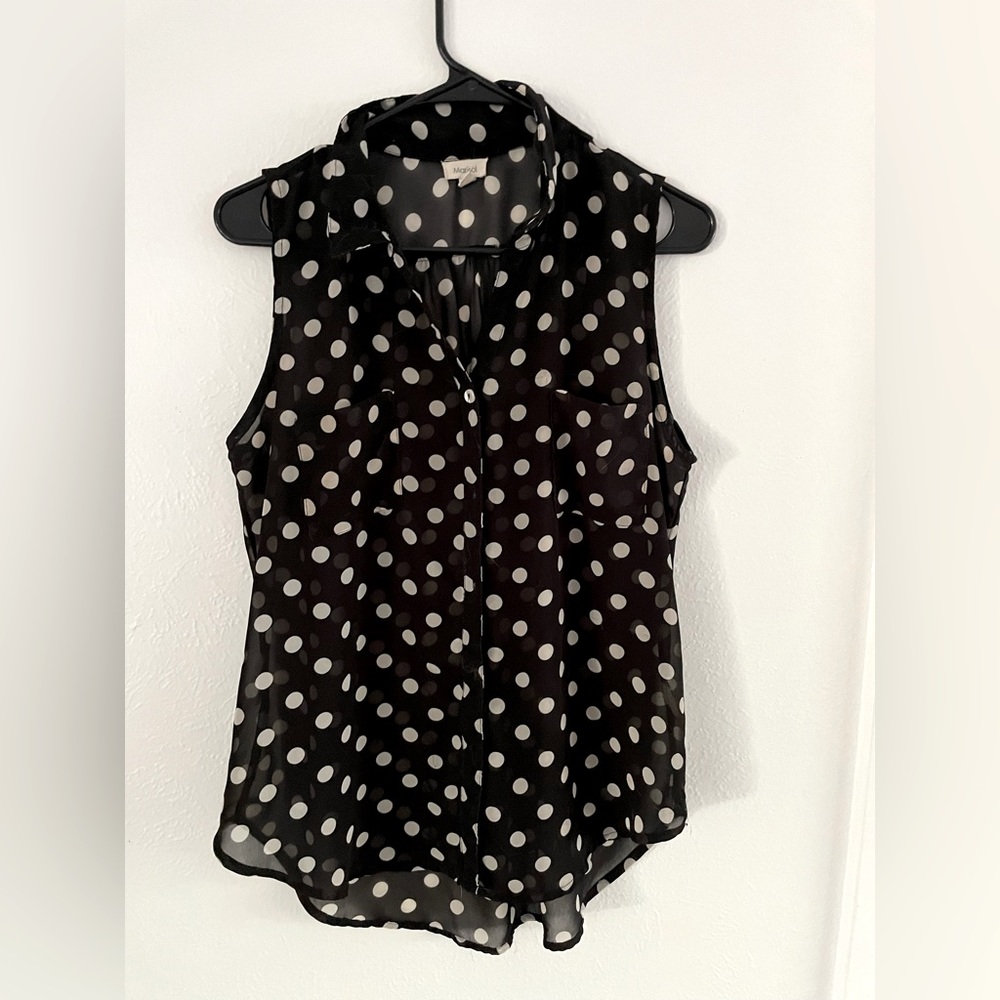 Sleeveless Sheer Polka Dot Shirt